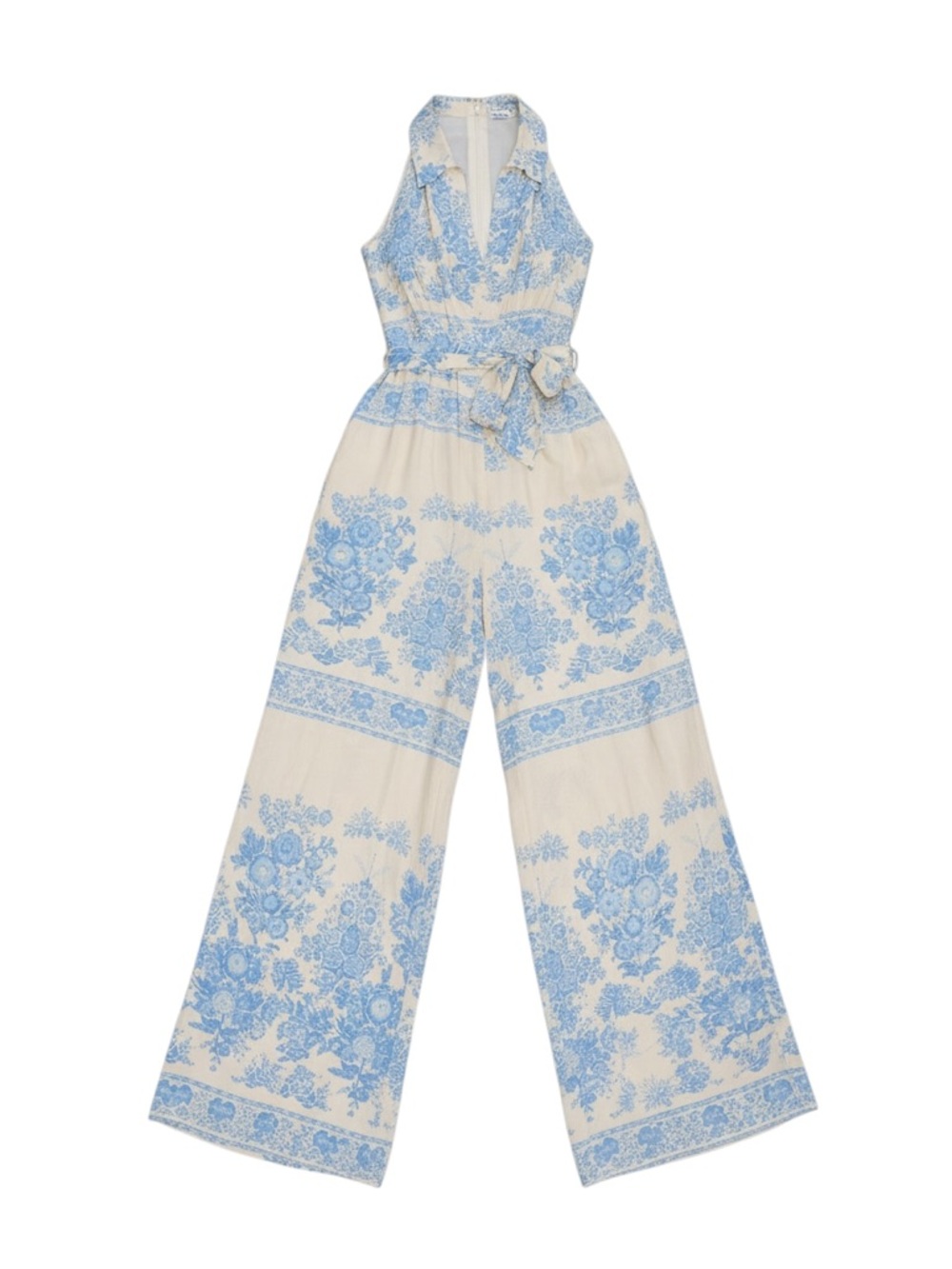 Plenty by Tracy Reese Blue Cream Halter Floral Wide-Leg Jumpsuit - Picture 2 of 6